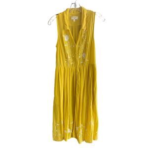 MOULINETTE SOEURS Women's 4 Spiraea Yellow Embroidered Dress Anthropologie Fairy